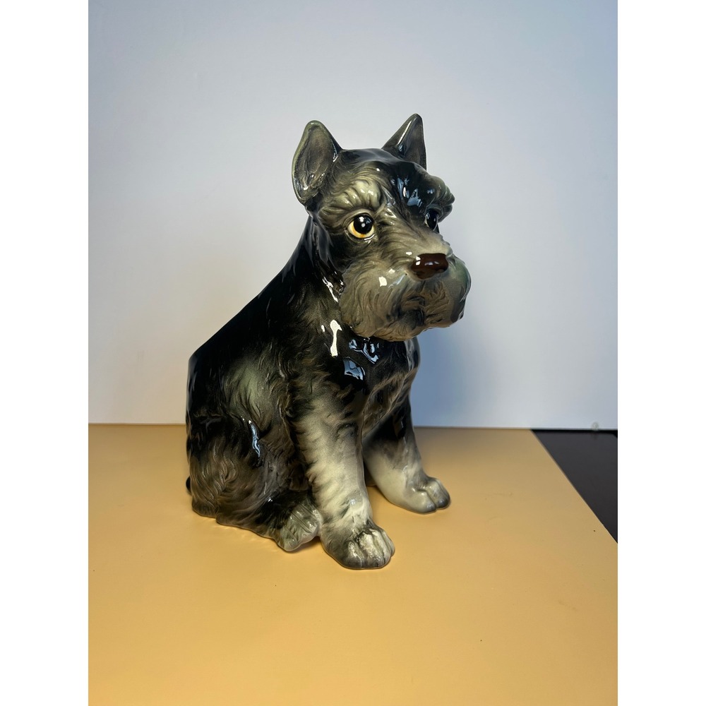 Relpo 1895 Vintage Schnauzer Planter Ceramic Dog Figurine Japan Black Grey MCM